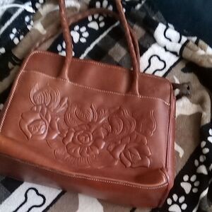 Patricia Nash Floral Embossed Tan Leather Shoulder Bag